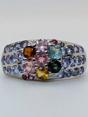 Tourmaline & Tanzanite S925 Sterling Silver Gemstone Ring Size 9